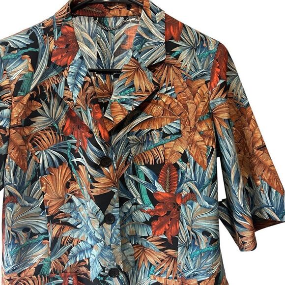 Salvatore Ferragamo Azure Floral Short Sleeve Mohair Blend Blazer Jacket Shirt - Picture 8 of 14